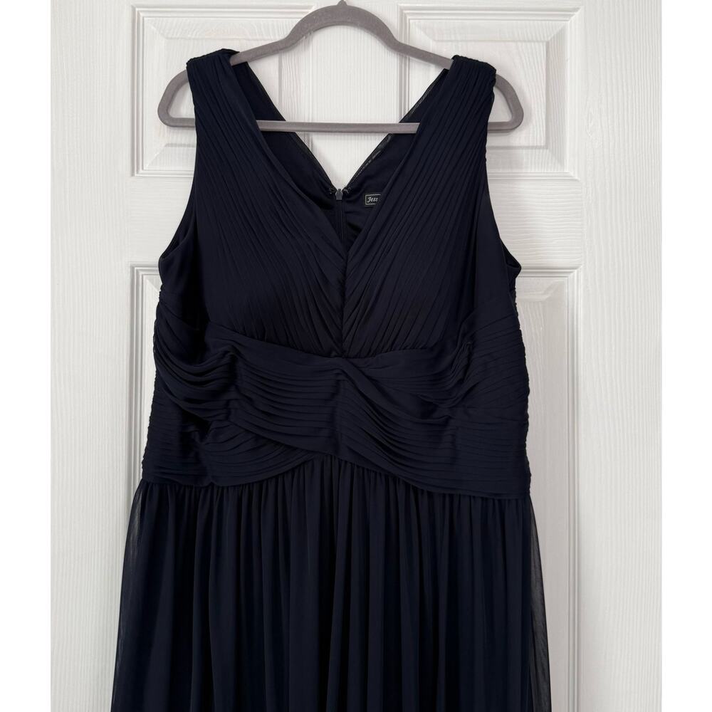 Jessica Howard Women's Navy Chiffon V-Neck Mini Pleat Dress Size 18W - Picture 2 of 11